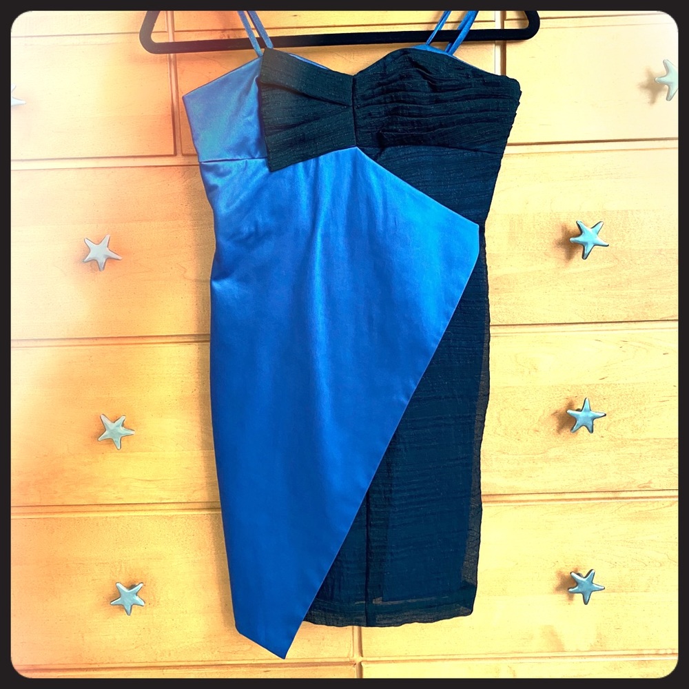 BCBGeneration Strapless Black & Blue Bodycon Dress
